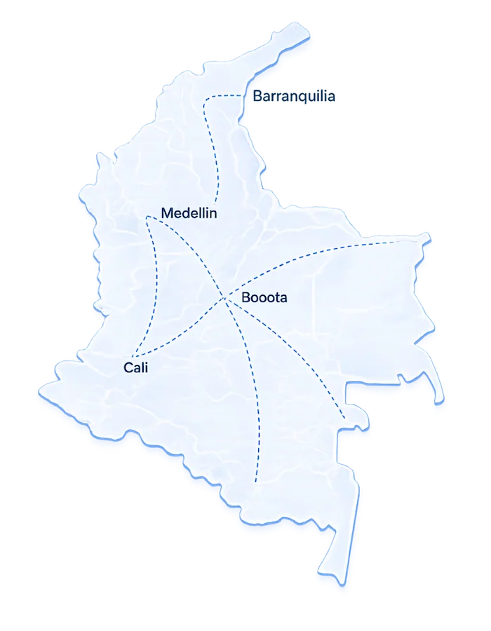 Mapa de cobertura SEO de Drunel en Colombia