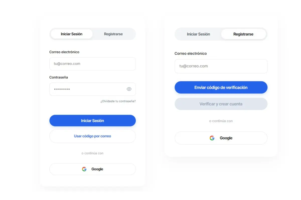 Interfaz con formularios de login y acceso de Acceso Profesional