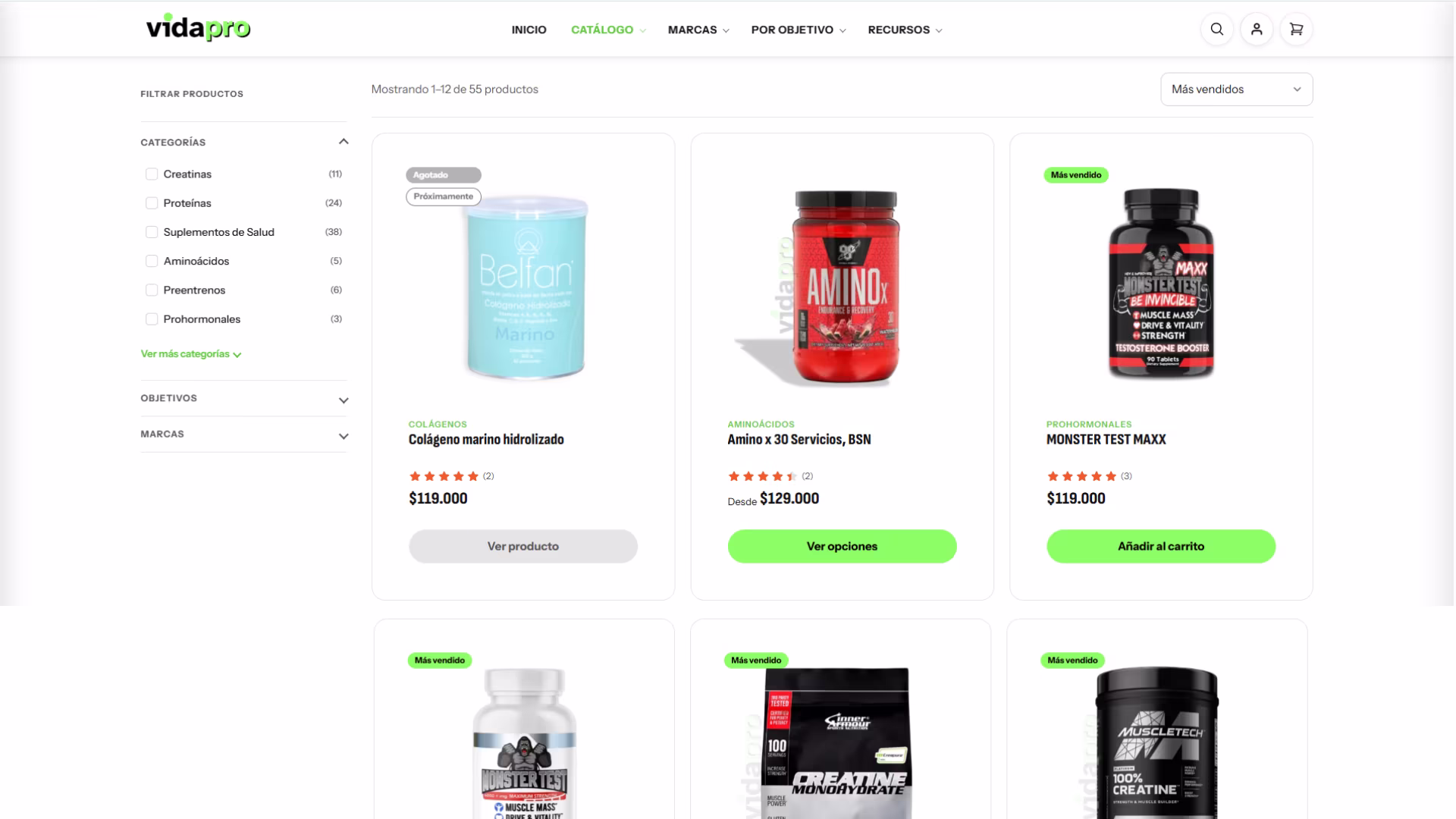 Tienda online de VidaPro diseñada por Drunel