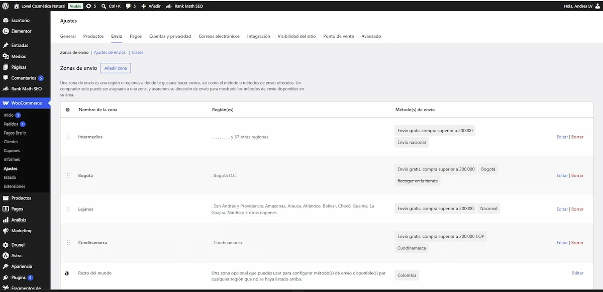 Configuracion de zonas de envio en WooCommerce para una tienda online